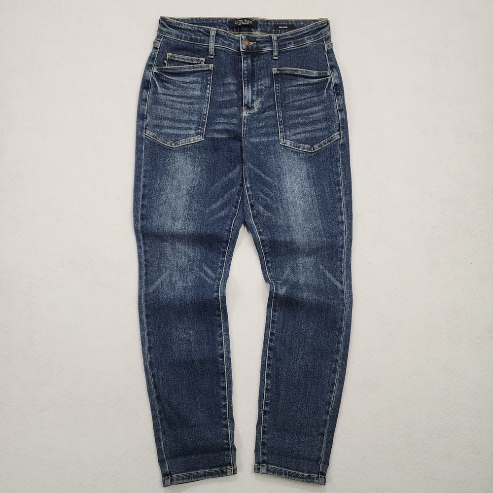 Judy Blue Jeans Womens 11/30 Whiskered Denim Cotton Stretch Relaxed Skinny Leg